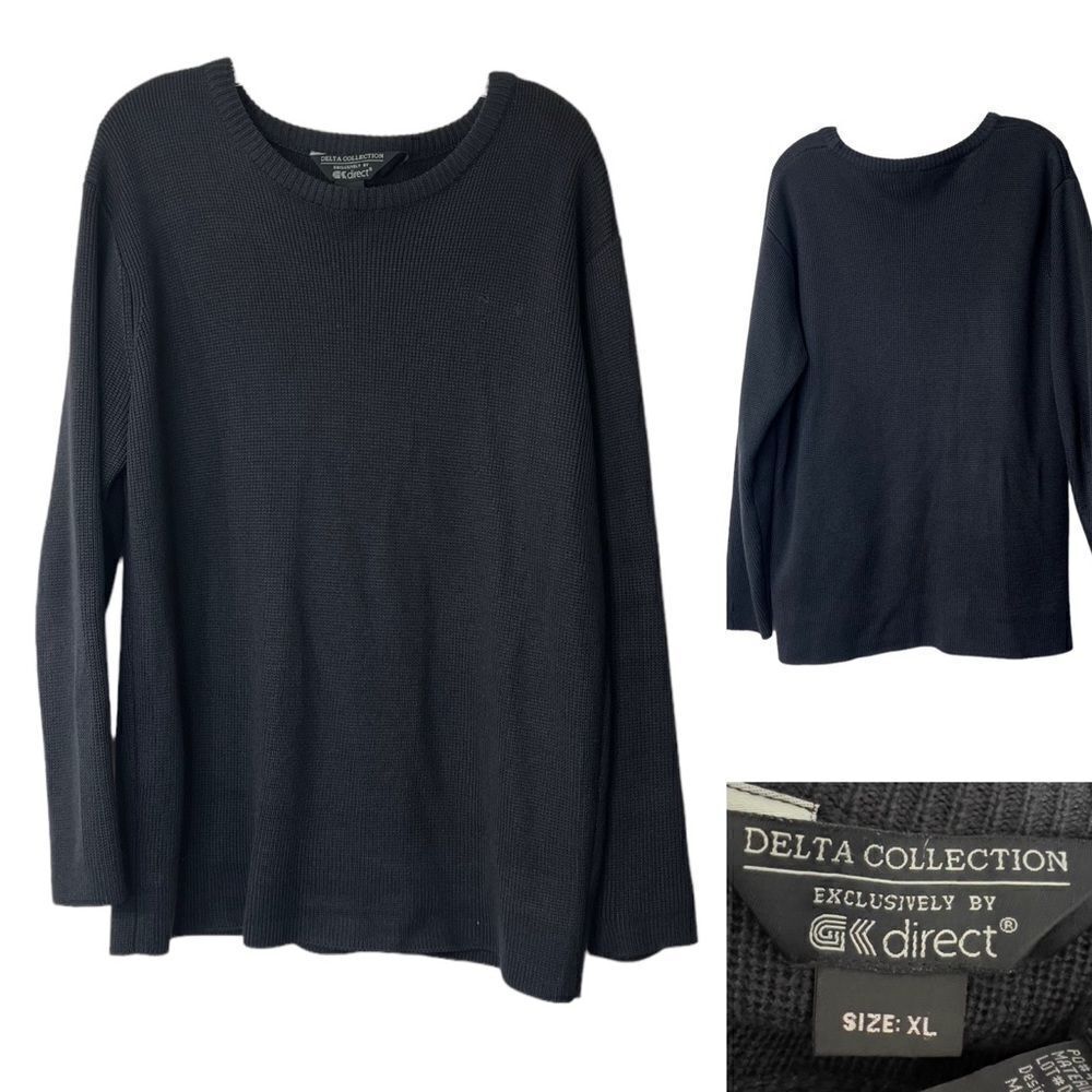 Vtg Delta Collection mens XL black‎ chunky knit long sleeve wool blend casual -8